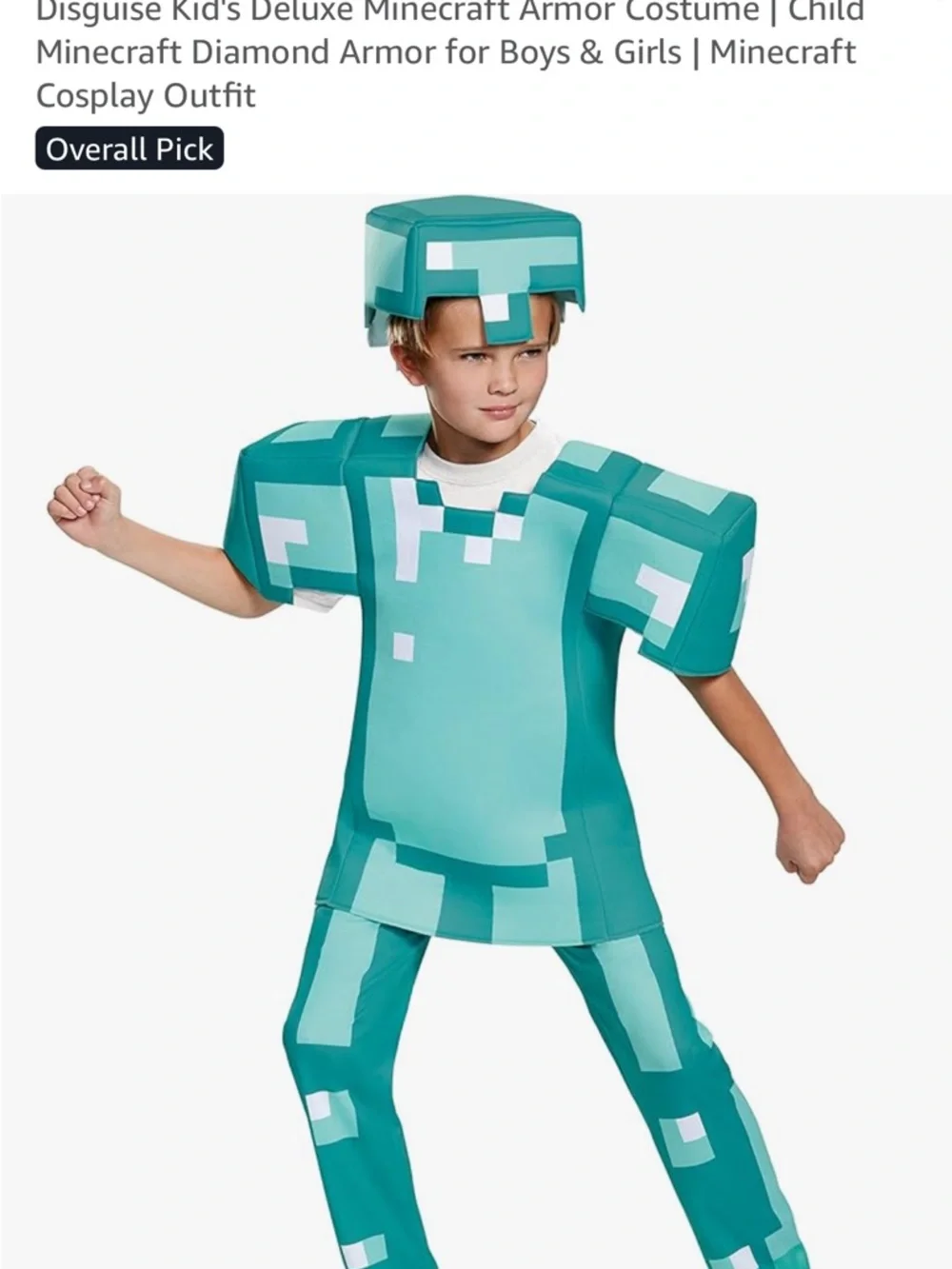 Disguise Kids Pixelated Teal and Light Minecraft Costume - Picture 5 of 5